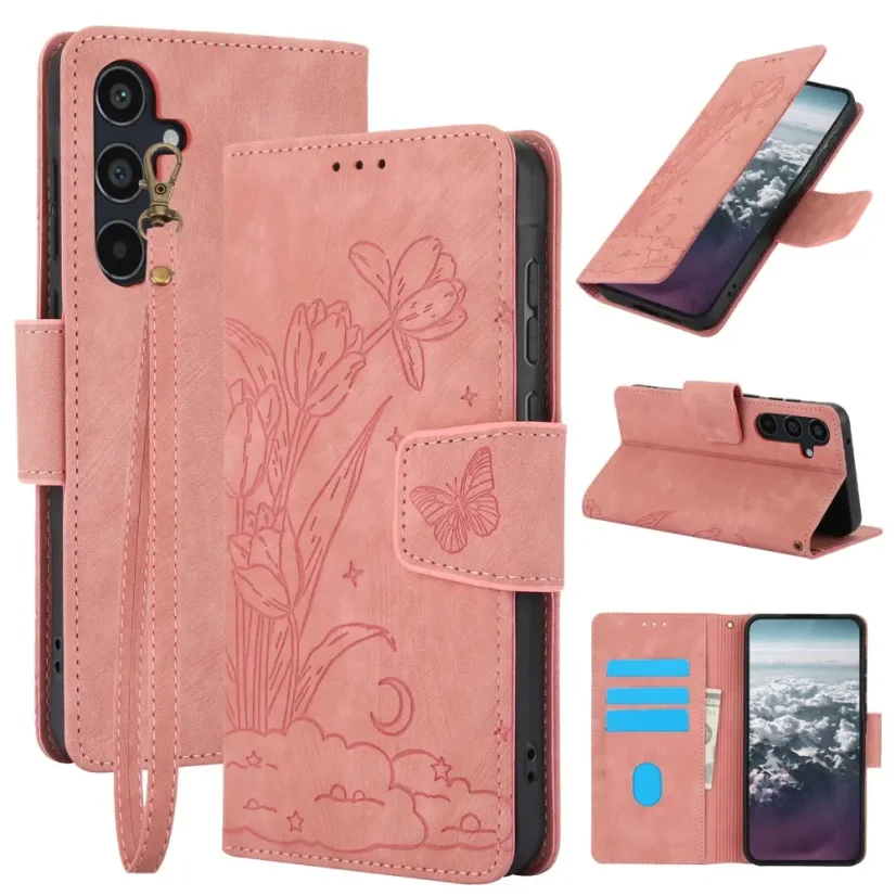 AxyzCase Flowers knížkové pouzdro na mobil Samsung Galaxy A15 LTE - růžové